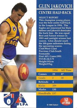 1995 Select AFL #12 Glen Jakovich Back